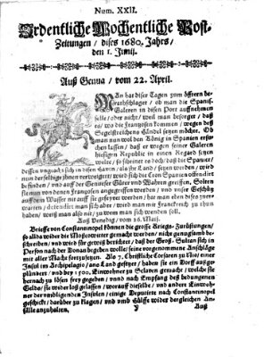 Ordentliche wochentliche Post-Zeitungen Samstag 1. Juni 1680
