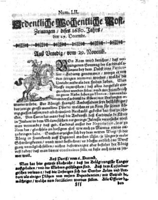 Ordentliche wochentliche Post-Zeitungen Sonntag 29. Dezember 1680