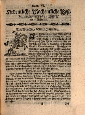Ordentliche wochentliche Post-Zeitungen Samstag 5. Februar 1684