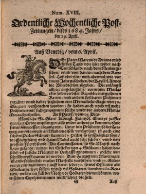 Ordentliche wochentliche Post-Zeitungen Samstag 29. April 1684