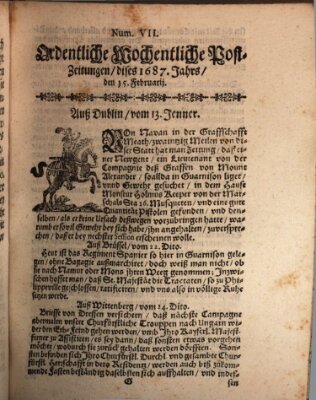 Ordentliche wochentliche Post-Zeitungen Samstag 15. Februar 1687