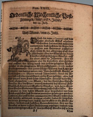 Ordentliche wochentliche Post-Zeitungen Samstag 19. Juli 1687