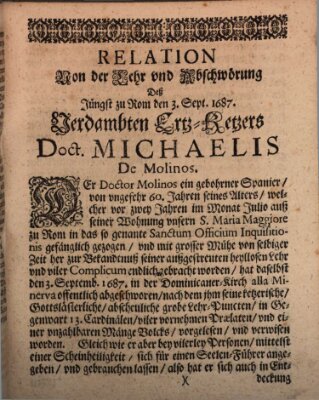 Mercurii Relation, oder wochentliche Reichs Ordinari Zeitungen, von underschidlichen Orthen (Süddeutsche Presse) Mittwoch 3. September 1687