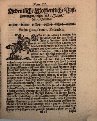 Ordentliche wochentliche Post-Zeitungen Samstag 20. Dezember 1687