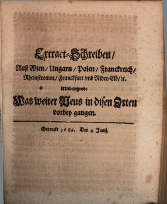 Mercurii Relation, oder wochentliche Reichs Ordinari Zeitungen, von underschidlichen Orthen (Süddeutsche Presse) Samstag 4. Juni 1689