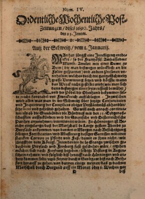 Ordentliche wochentliche Post-Zeitungen Samstag 21. Januar 1690