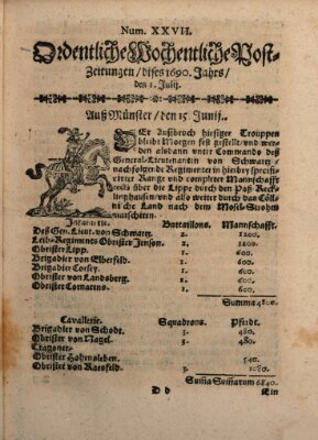 Ordentliche wochentliche Post-Zeitungen Samstag 1. Juli 1690