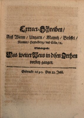 Mercurii Relation, oder wochentliche Reichs Ordinari Zeitungen, von underschidlichen Orthen (Süddeutsche Presse) Samstag 22. Juli 1690