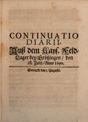 Ordentliche wochentliche Post-Zeitungen Samstag 5. August 1690