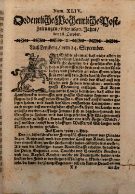 Ordentliche wochentliche Post-Zeitungen Samstag 28. Oktober 1690