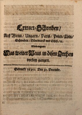 Mercurii Relation, oder wochentliche Reichs Ordinari Zeitungen, von underschidlichen Orthen (Süddeutsche Presse) Samstag 30. Dezember 1690