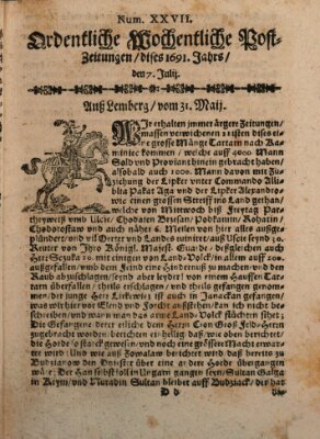 Ordentliche wochentliche Post-Zeitungen Samstag 7. Juli 1691