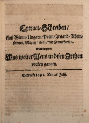 Mercurii Relation, oder wochentliche Reichs Ordinari Zeitungen, von underschidlichen Orthen (Süddeutsche Presse) Samstag 28. Juli 1691