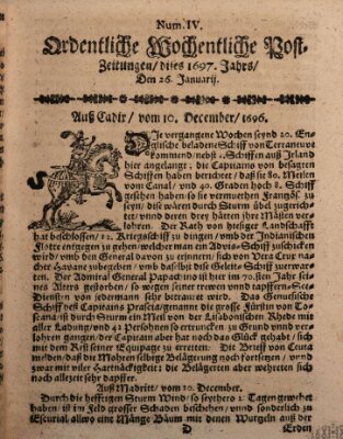 Ordentliche wochentliche Post-Zeitungen Samstag 26. Januar 1697