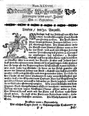 Ordentliche wochentliche Post-Zeitungen Samstag 21. September 1697