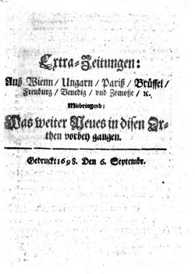 Mercurii Relation, oder wochentliche Reichs Ordinari Zeitungen, von underschidlichen Orthen (Süddeutsche Presse) Samstag 6. September 1698