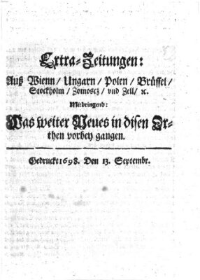 Mercurii Relation, oder wochentliche Reichs Ordinari Zeitungen, von underschidlichen Orthen (Süddeutsche Presse) Samstag 13. September 1698