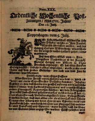 Ordentliche wochentliche Post-Zeitungen Samstag 23. Juli 1701