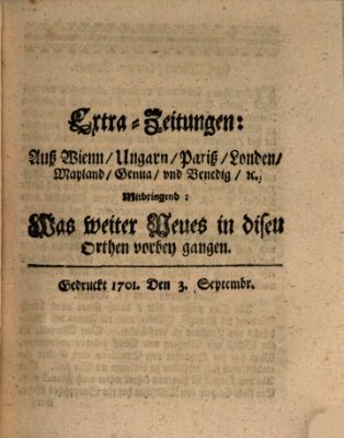Mercurii Relation, oder wochentliche Ordinari Zeitungen von underschidlichen Orthen (Süddeutsche Presse) Samstag 3. September 1701