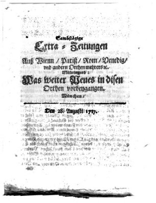 Mercurii Relation, oder wochentliche Ordinari Zeitungen von underschidlichen Orthen (Süddeutsche Presse) Samstag 28. August 1717