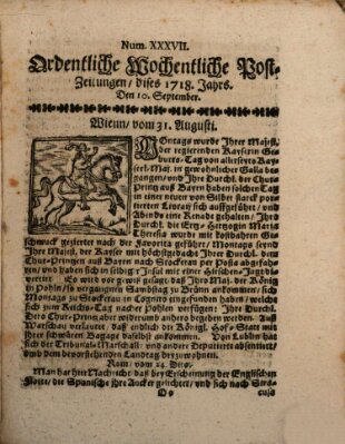 Ordentliche wochentliche Post-Zeitungen Samstag 10. September 1718