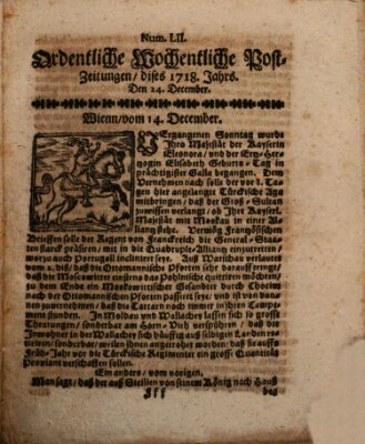 Ordentliche wochentliche Post-Zeitungen Samstag 24. Dezember 1718