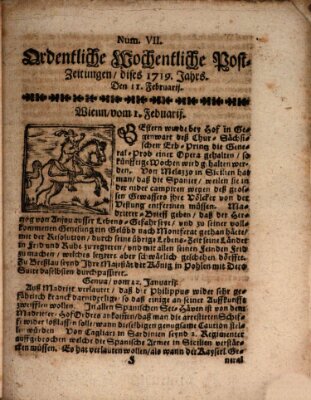 Ordentliche wochentliche Post-Zeitungen Samstag 11. Februar 1719