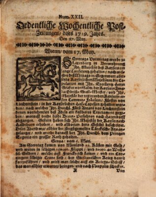 Ordentliche wochentliche Post-Zeitungen Samstag 27. Mai 1719