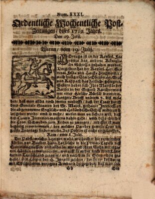 Ordentliche wochentliche Post-Zeitungen Samstag 29. Juli 1719