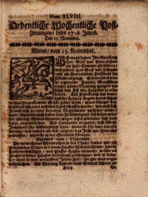 Ordentliche wochentliche Post-Zeitungen Samstag 25. November 1719