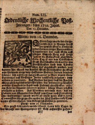 Ordentliche wochentliche Post-Zeitungen Samstag 23. Dezember 1719