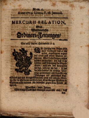 Mercurii Relation, oder wochentliche Ordinari Zeitungen von underschidlichen Orthen (Süddeutsche Presse) Samstag 28. Januar 1719
