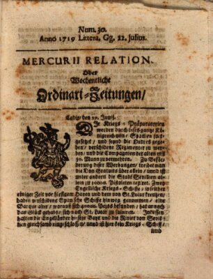 Mercurii Relation, oder wochentliche Ordinari Zeitungen von underschidlichen Orthen (Süddeutsche Presse) Samstag 22. Juli 1719