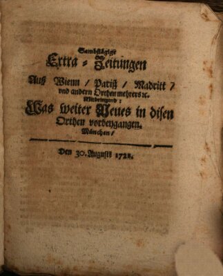 Mercurii Relation, oder wochentliche Ordinari Zeitungen von underschidlichen Orthen (Süddeutsche Presse) Samstag 30. August 1721