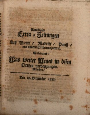 Mercurii Relation, oder wochentliche Ordinari Zeitungen von underschidlichen Orthen (Süddeutsche Presse) Samstag 12. Dezember 1722