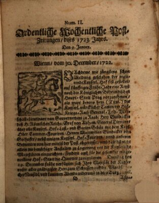 Ordentliche wochentliche Post-Zeitungen Samstag 9. Januar 1723
