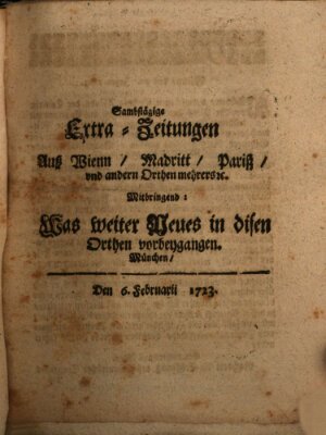 Mercurii Relation, oder wochentliche Ordinari Zeitungen von underschidlichen Orthen (Süddeutsche Presse) Samstag 6. Februar 1723