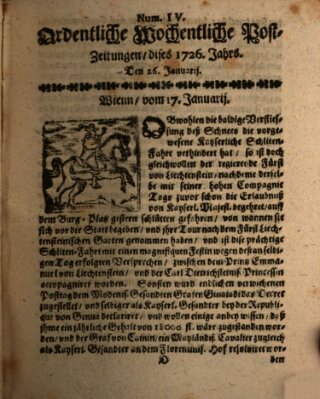 Ordentliche wochentliche Post-Zeitungen Samstag 26. Januar 1726