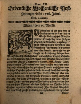 Ordentliche wochentliche Post-Zeitungen Samstag 23. März 1726