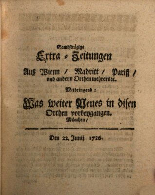 Mercurii Relation, oder wochentliche Ordinari Zeitungen von underschidlichen Orthen (Süddeutsche Presse) Samstag 22. Juni 1726