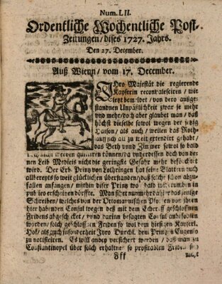 Ordentliche wochentliche Post-Zeitungen Samstag 27. Dezember 1727