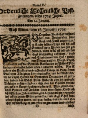 Ordentliche wochentliche Post-Zeitungen Samstag 24. Januar 1728