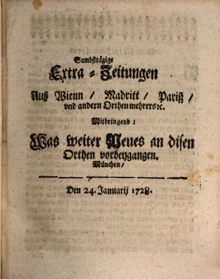 Mercurii Relation, oder wochentliche Ordinari Zeitungen von underschidlichen Orthen (Süddeutsche Presse) Samstag 24. Januar 1728
