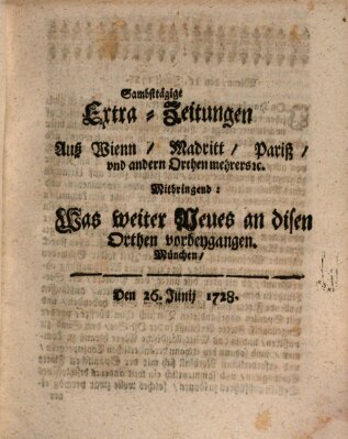 Mercurii Relation, oder wochentliche Ordinari Zeitungen von underschidlichen Orthen (Süddeutsche Presse) Samstag 26. Juni 1728