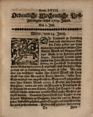 Ordentliche wochentliche Post-Zeitungen Samstag 2. Juli 1729