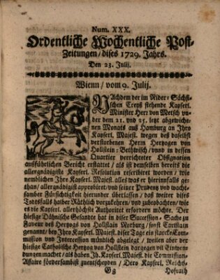 Ordentliche wochentliche Post-Zeitungen Samstag 23. Juli 1729