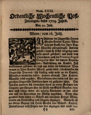 Ordentliche wochentliche Post-Zeitungen Samstag 30. Juli 1729