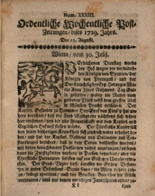 Ordentliche wochentliche Post-Zeitungen Samstag 13. August 1729