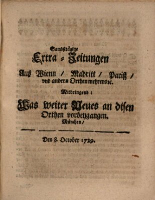 Mercurii Relation, oder wochentliche Ordinari Zeitungen von underschidlichen Orthen (Süddeutsche Presse) Samstag 8. Oktober 1729