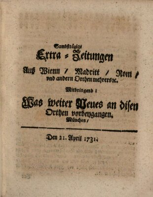 Mercurii Relation, oder wochentliche Ordinari Zeitungen von underschidlichen Orthen (Süddeutsche Presse) Samstag 21. April 1731
